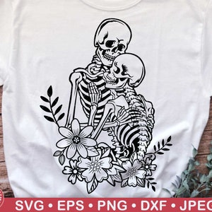 Skeleton Lovers Svg, The Lovers, Skull Couple, Gothic, Floral Skull, Halloween Skeleton, Horror, Clipart, Kissing Skeletons, Cricut