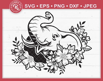 Floral Elephant Svg, Elephant Svg, Elephant Clipart, Elephant Shirt, Elephant Mandala Svg, Safari Animals Svg, Zoo Animals Svg, Cricut, Png