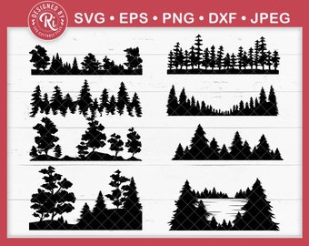 Tree line Svg, Forest Svg, Tree Silhouette Svg, Woodland Svg, Outdoors Svg, Nature Svg, Camping Svg, Lake Svg, Tree Svg File, Woods Svg, Png