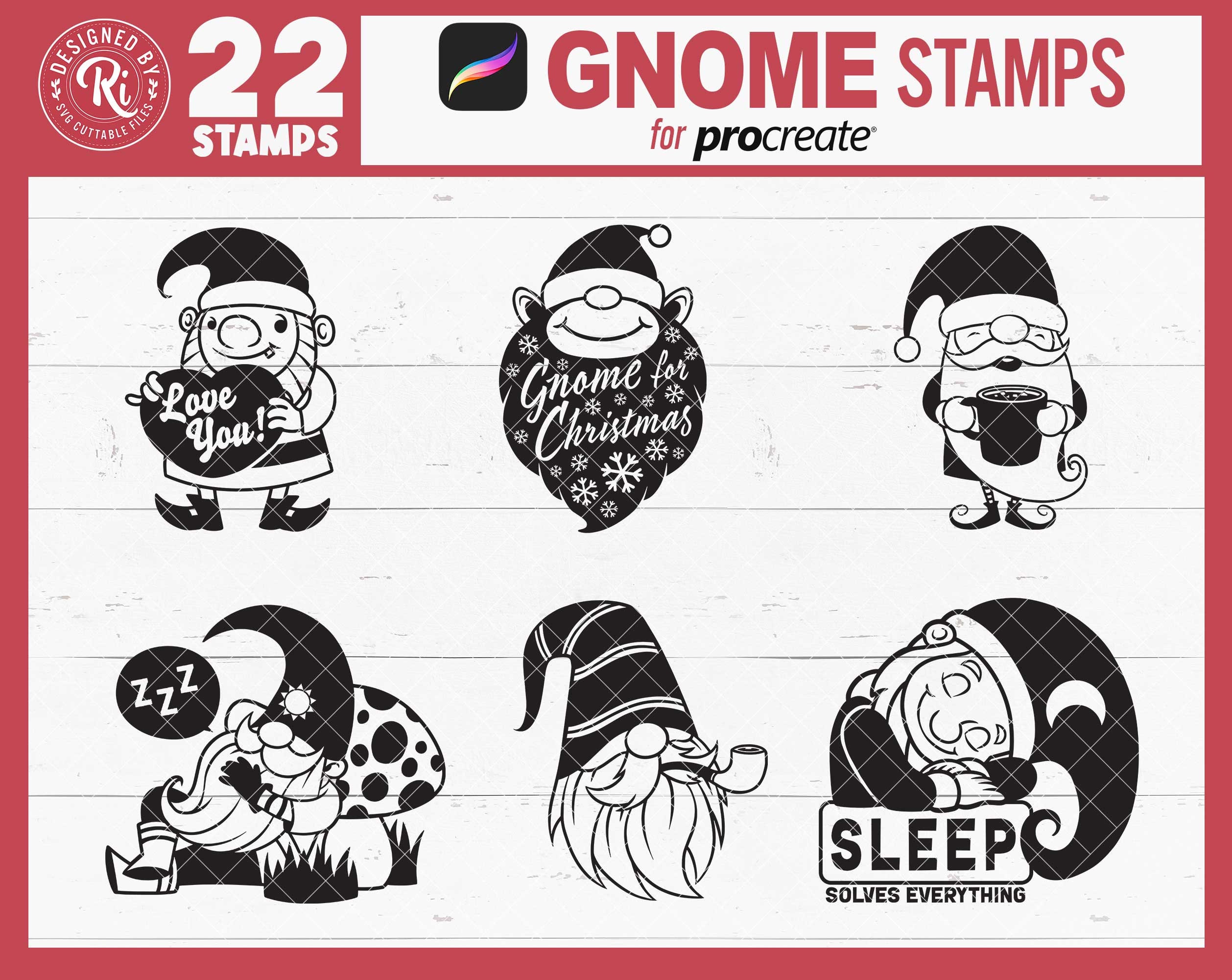 Procreate Gnome Stamps, Gnome Procreate Brush, Gnome Digital Stamps ...