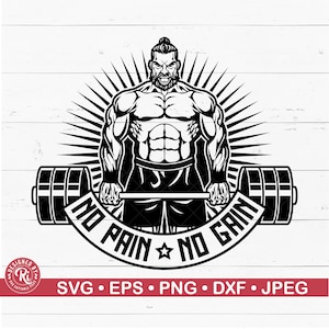 No Pain No Gain Svg, Cállate y entrena, Constructor de cuerpo barbudo, Modo bestia, Camisa de gimnasia, Entrenamiento, Fitness, Levantamiento de pesas, Músculos, Logotipo de gimnasio