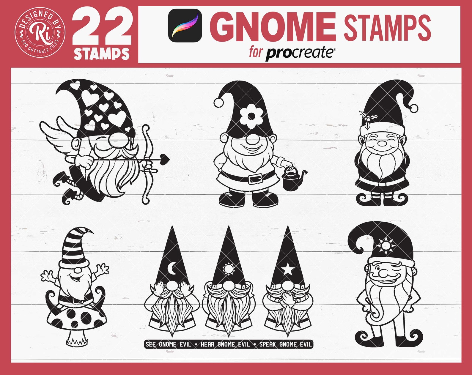 Procreate Gnome Stamps, Gnome Procreate Brush, Gnome Digital Stamps ...