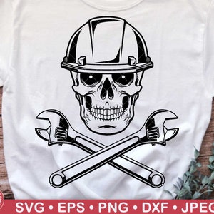 Konstruktionsskalle med korsad skiftnyckel och hjälm Svg, Hantverkare, Snickare, Mekaniker, Verktygslåda, Verktyg, Pappaliv, Garage, Ingenjör, VVS