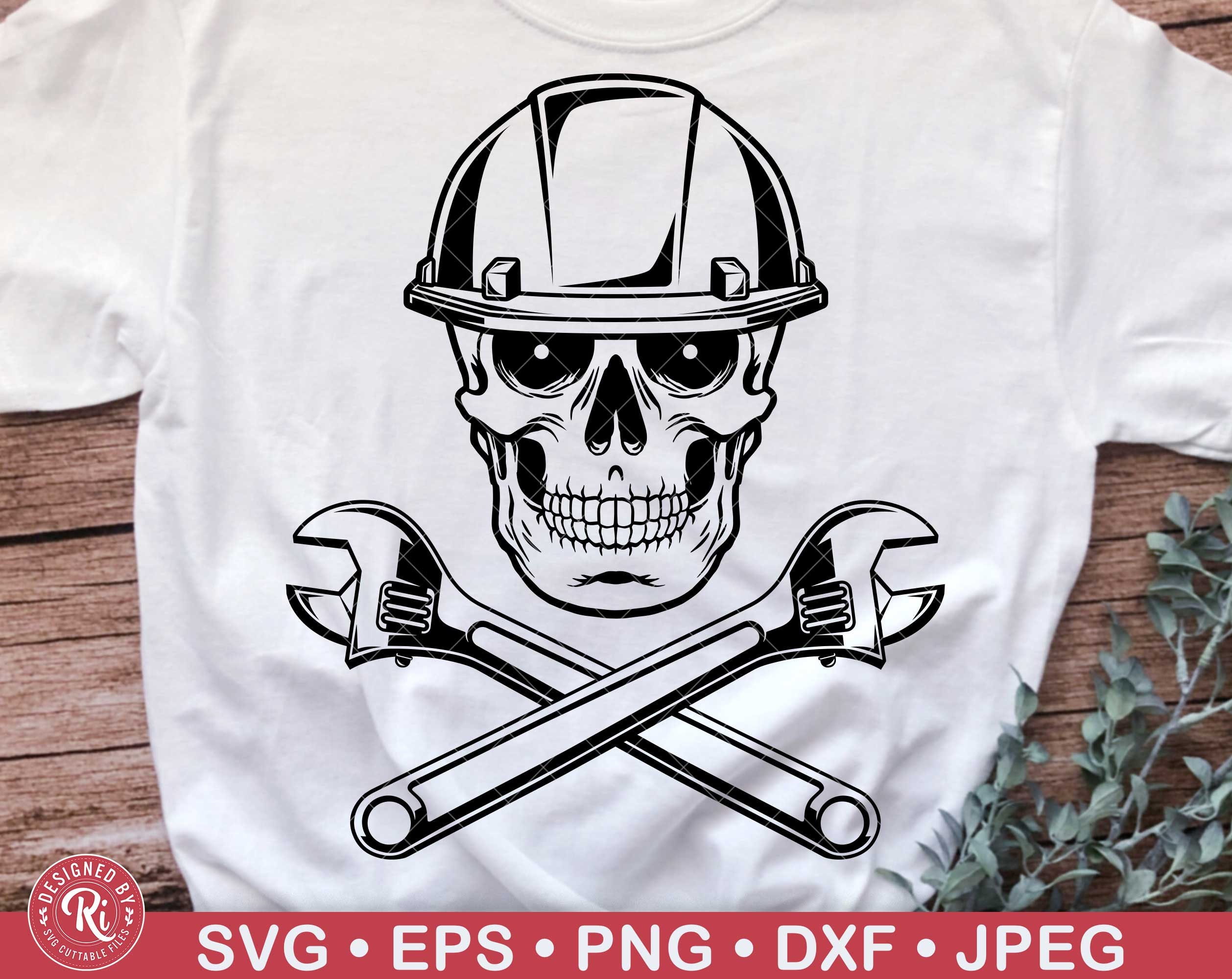 Construction Skull With Crossed Wrench and Hard Hat Svg, Handyman