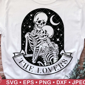 The Lovers Svg, Skeleton Lovers, Skull Couple, Gothic, Floral Skull, Lovers Halloween, Horror, Clipart, Kissing Skeletons, Cricut, Png, Dxf