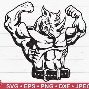 Rhino Body Builder Svg, Modo bestia, Camisa de gimnasia, Entrenamiento, Fitness, Levantamiento de pesas, Músculos, Logotipo de gimnasio, Fisicoculturista, Bestia salvaje, Cuerpo de monstruo