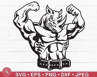 Rhino Body Builder Svg, Beast Mode, Gymtröja, Träning, Fitness, Tyngdlyftning, Muskler, Gymlogotyp, Bodybuilder, Vilddjur, Monsterkropp