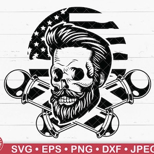 US Bearded Skull Barber Pole Svg, Corte de cabelo de caveira, Penteado de caveira, Caveira com bigode, Caveira da moda, Cabeça de caveira, Patriota, Cricut, Png