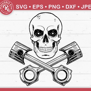 Crossed Pistons Motorcycle Car Skull Mechanic Svg, Handyman, Garage, Tools, Steampunk, Engineer, Toolbox, Hot Rod, Racing, Biker, Logo, Png