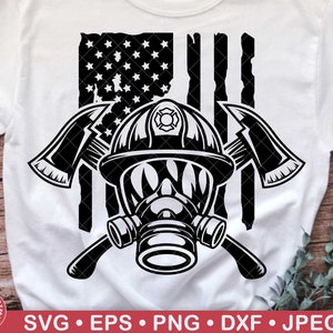 Vigile del fuoco americano che indossa una maschera antigas con assi incrociate svg, vigili del fuoco, volontario, casco, patriottico, regalo, moglie, papà, 4 luglio, png