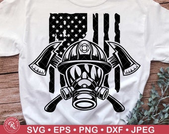 US Firefighter wearing a Gas Mask with Crossed Axes Svg, Fire Department, Volunteer, Helmet, Patriotic, Gift, Wife, Dad, 4th of July, Png