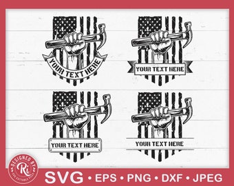 Raised Hammer Monogram Svg, Hand Holding Hammer Svg, Claw Hammer Svg, Carpenter Svg, Tools Svg, Handyman, Hammer Cricut, Hammer Clipart