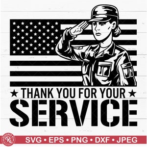Thank You For Your Service Svg, US Veteran Female Soldier, USA, Army, Lady, Patriotic, Military Clipart, Salute, Patriot, Memorial Day, dxf