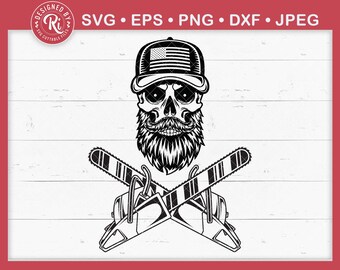 US Lumberjack Svg, Lumberjack Skull Svg, Beard Skull Svg, Wood Cutting Svg, Chainsaw  Svg, Crossed Chainsaw Svg, Forest Svg, Logging Svg