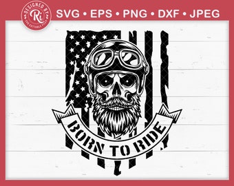 Born To Ride Skull Rider with US Flag Svg, Life Behind Bars, Motorcycle, Biker, Cruiser, Gift for Motorcycle Lovers, Big Bike, Patriotic