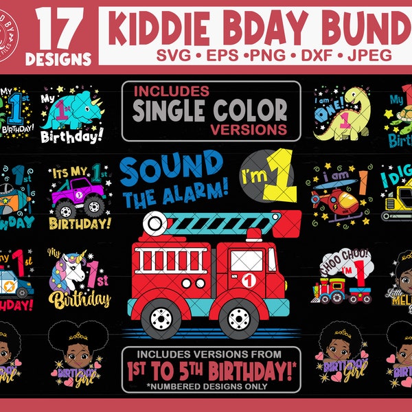 Kids Birthday Svg Bundle, 1st, 2nd, 3rd, 4th, 5th, Firetruck, Dinosaur, Monster Truck, Helicopter, Excavator, Police Car, Airplane, Princess