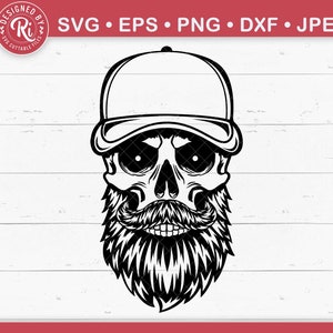 Bärtiger Totenkopf mit Mütze, bärtiger Mann, Tag der Toten, Papa, Mechaniker, Skelettkopf, Gothic, Shirt, Cut File, Clipart, Png, Dxf, Eps
