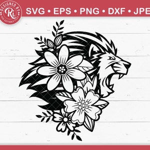 Floral Lion Svg, Lion Svg, Lion Face Svg, Lion Head Svg, Lion Cut File, Lion Vector, Leo Svg, Safari Animal Svg, Animals Svg, Lion Tattoo