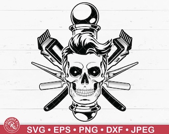 Barbershop Logo Svg, Skull Barber Shirt, Hair Salon Logo, Skull Haircut, Skull Hairstyle, Hair Clippers, Fashion Skull, Cricut, Cutfile, Png