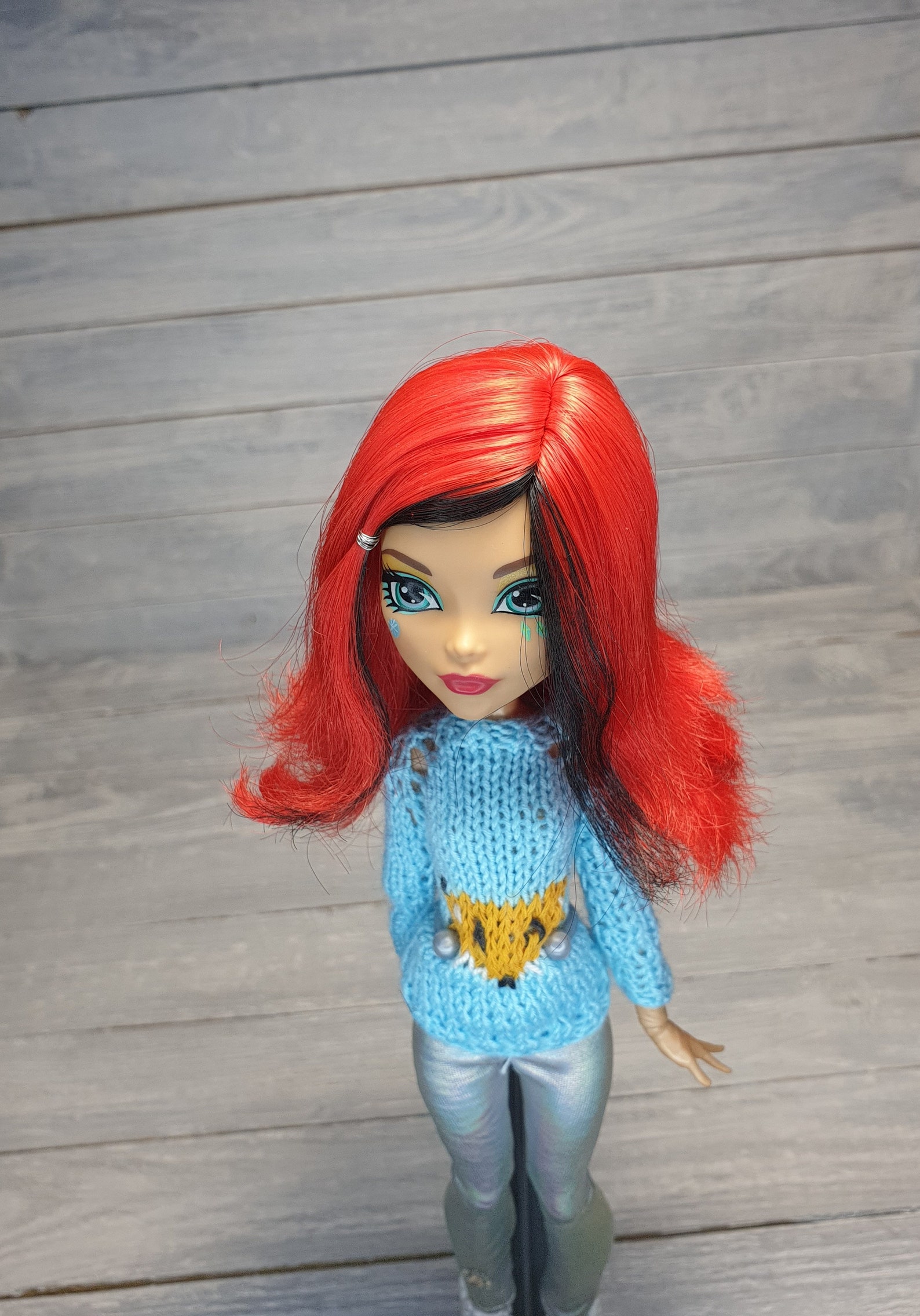 Monster High doll wig / red hair with black strand Etsy