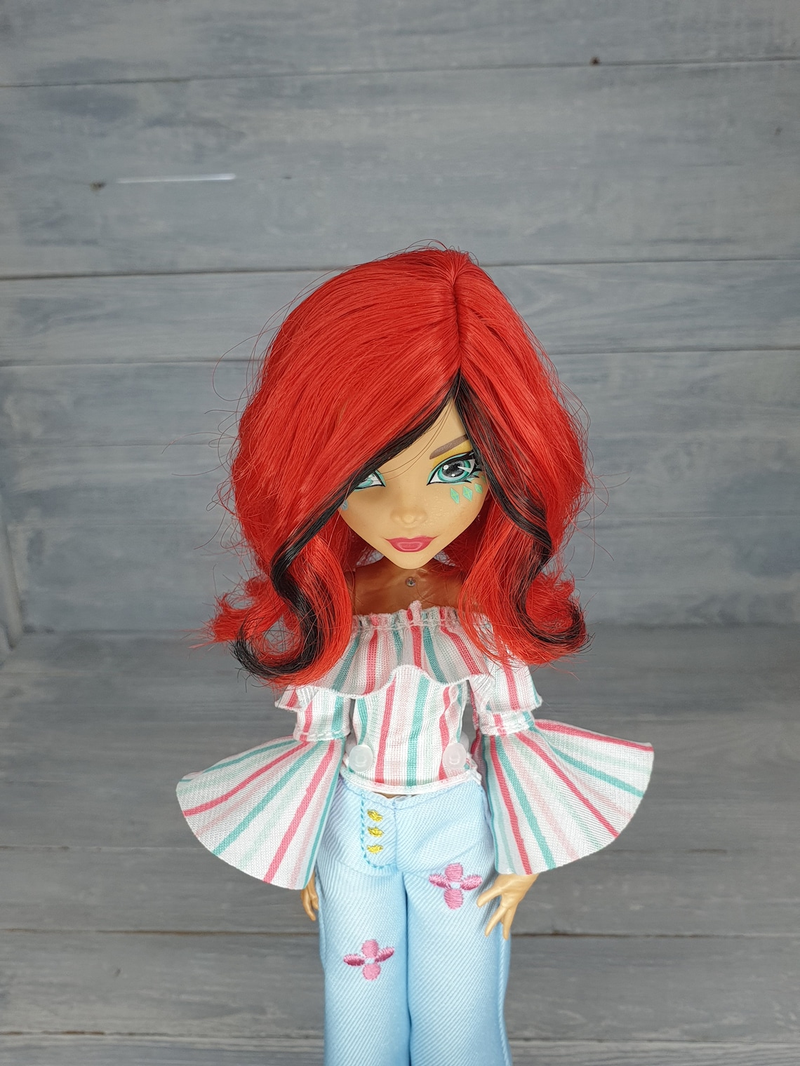 Monster High doll wig / red hair with black strand Etsy