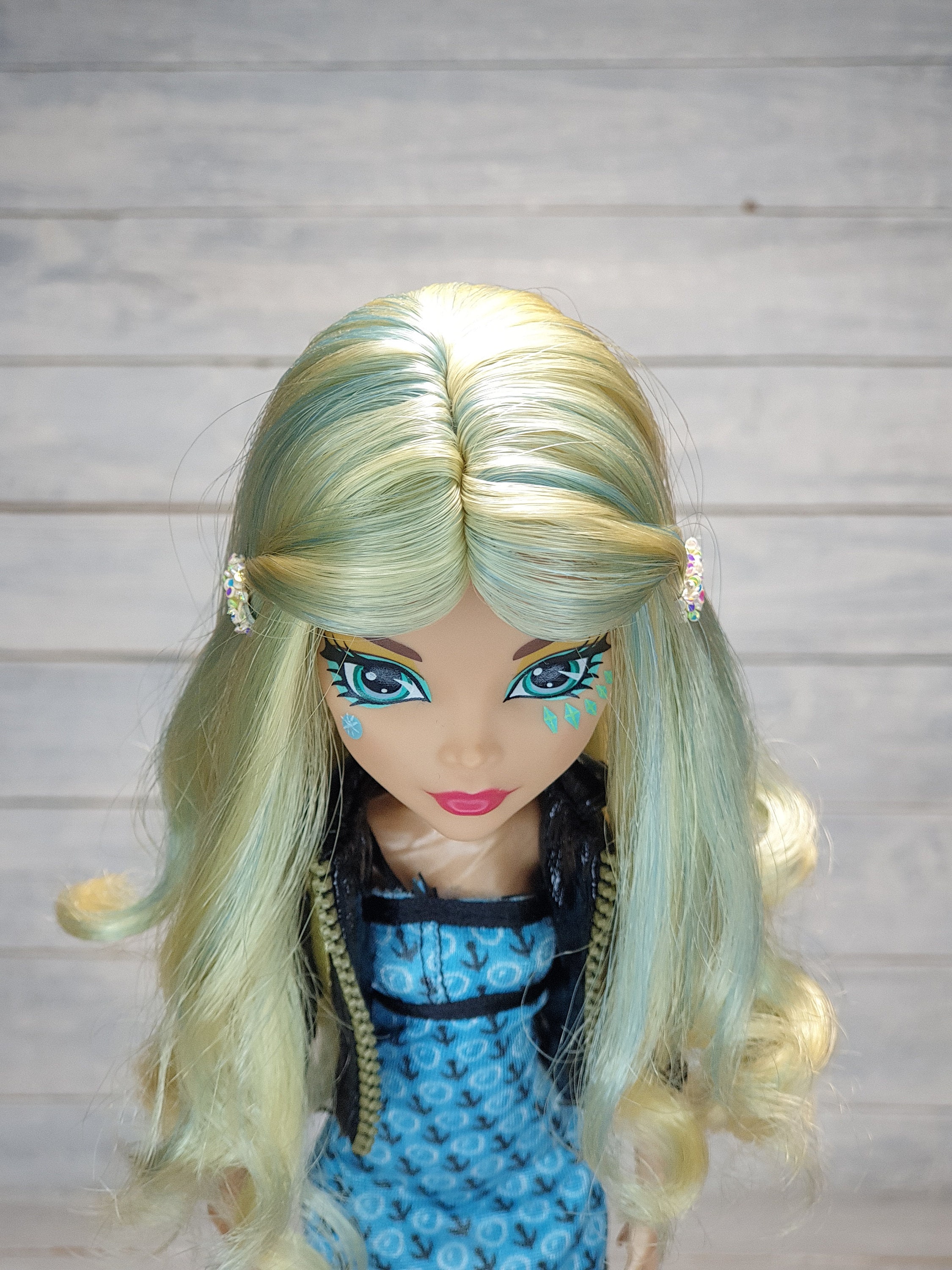 Monster High doll wig / blonde and blue long hair Etsy