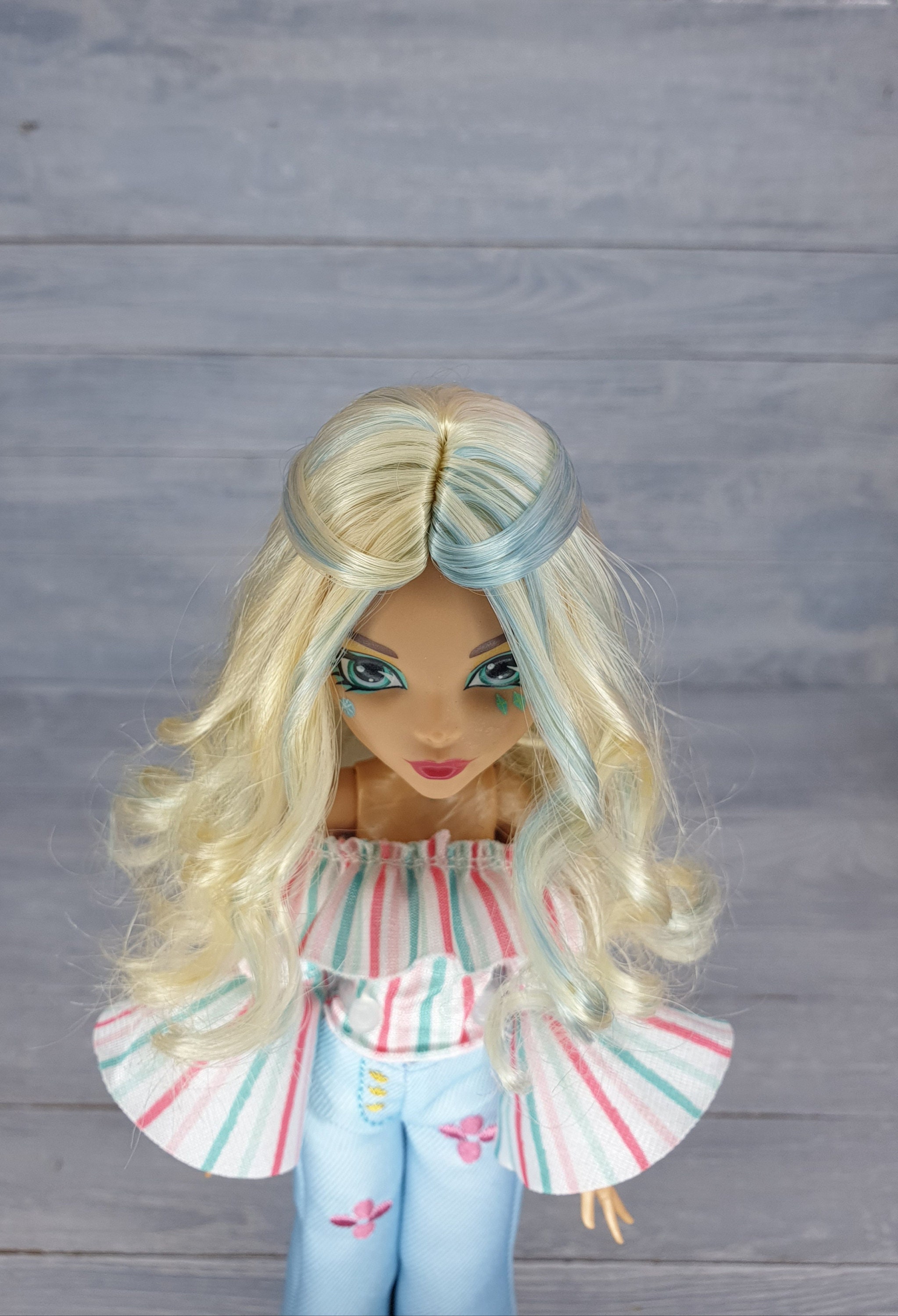 Monster High doll wig / long blonde and Blue hair Etsy