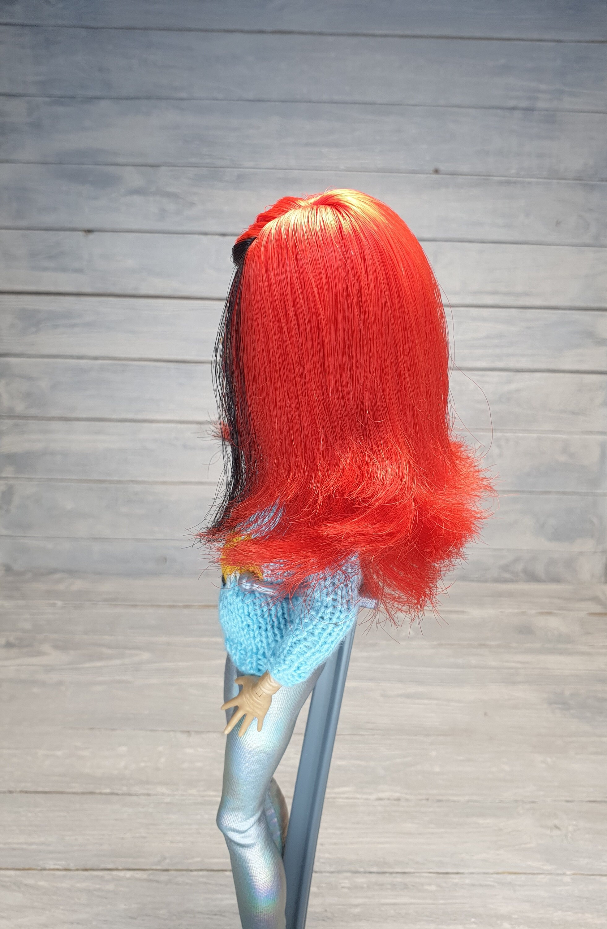 Monster High doll wig / red hair with black strand Etsy