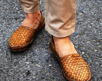 native flat slip on with woven leather straps