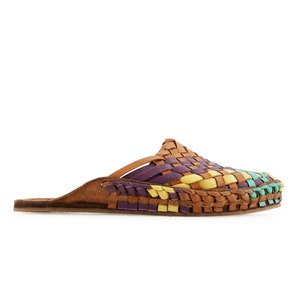 Express Your Style with Handmade Multi-Color Leather Huarache Woven Mules