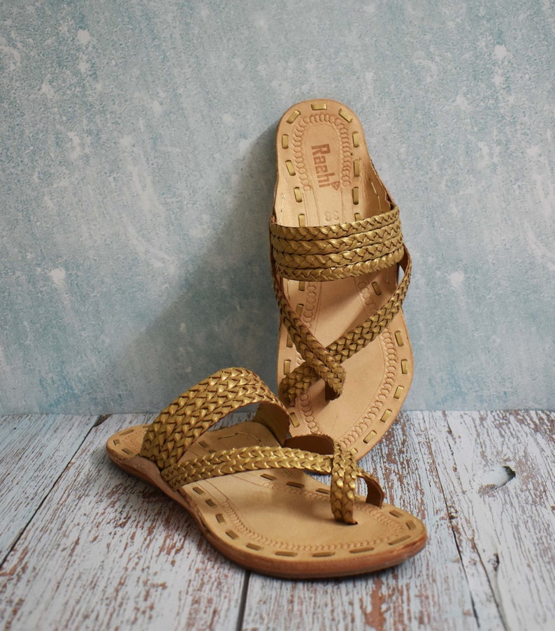 Women Gold Indian wedding slippers & leather sandals for beach wedding, boho wedding, bride slippers, bridesmaid gifts, best friend gift image 8