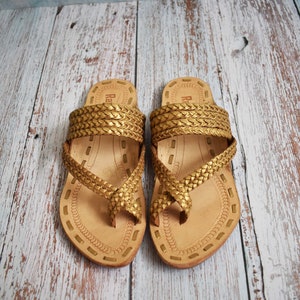 Women Gold Indian wedding slippers & leather sandals for beach wedding, boho wedding, bride slippers, bridesmaid gifts, best friend gift image 6
