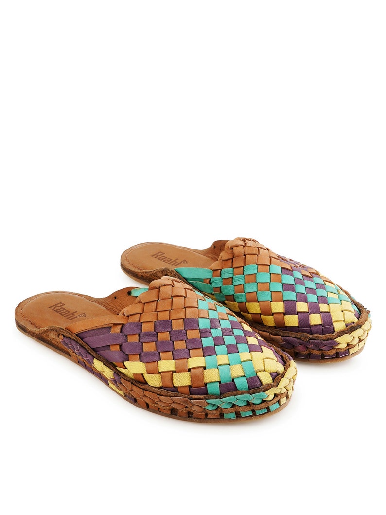 A Splash of Colors: Women's Handmade Leather Huarache Woven Mules