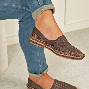 Dark Brown Leather Huarache Sandal: Handcrafted Men's Footwear