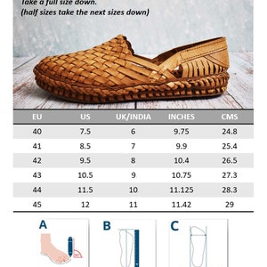 Men Huarache sandal size chart