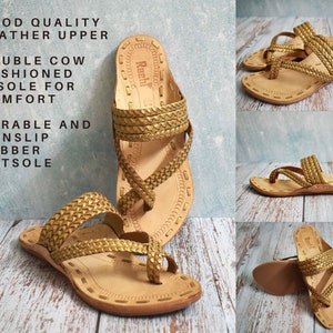 Women Gold Indian wedding slippers & leather sandals for beach wedding, boho wedding, bride slippers, bridesmaid gifts, best friend gift image 4