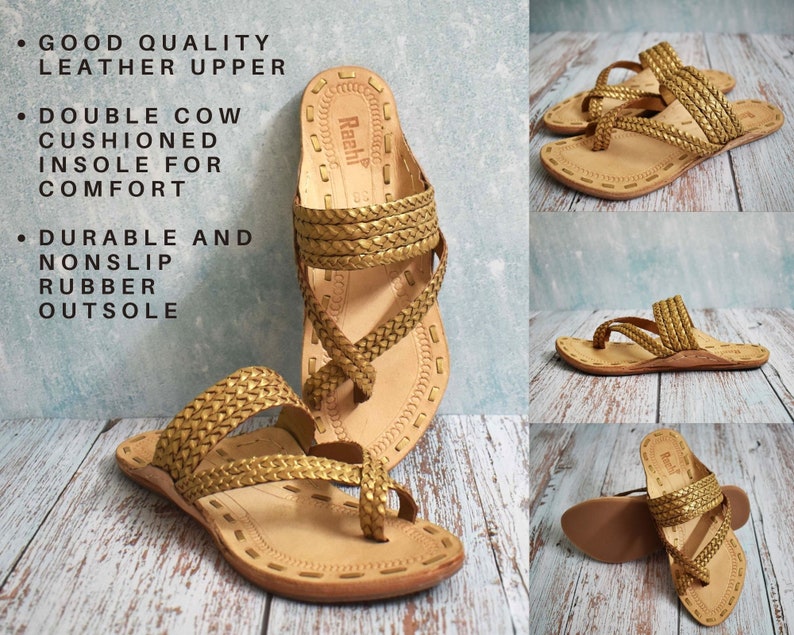 Women Gold Indian wedding slippers & leather sandals for beach wedding, boho wedding, bride slippers, bridesmaid gifts, best friend gift image 4