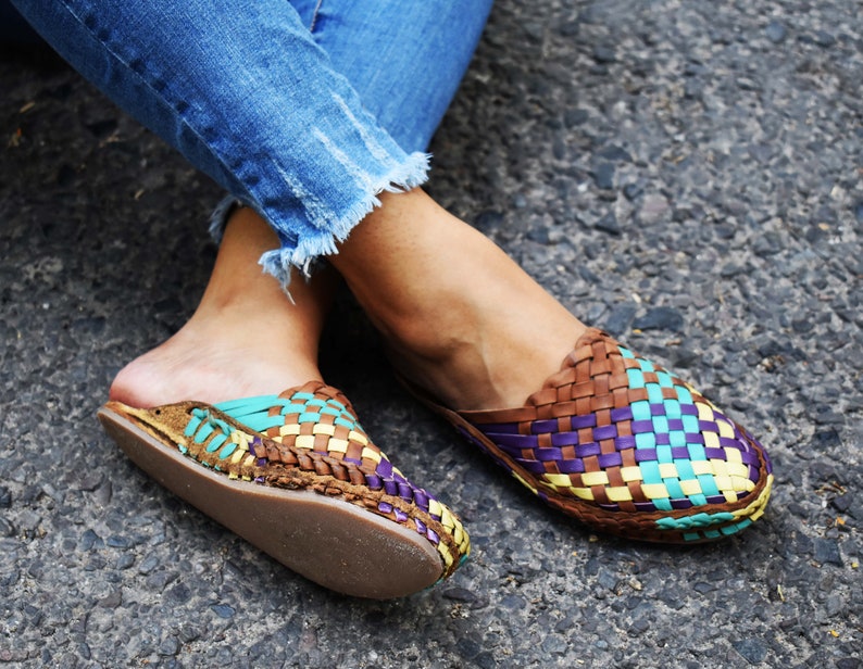 Artful Design in Every Step: Women's Handmade Multi-Color Huarache Woven Mules