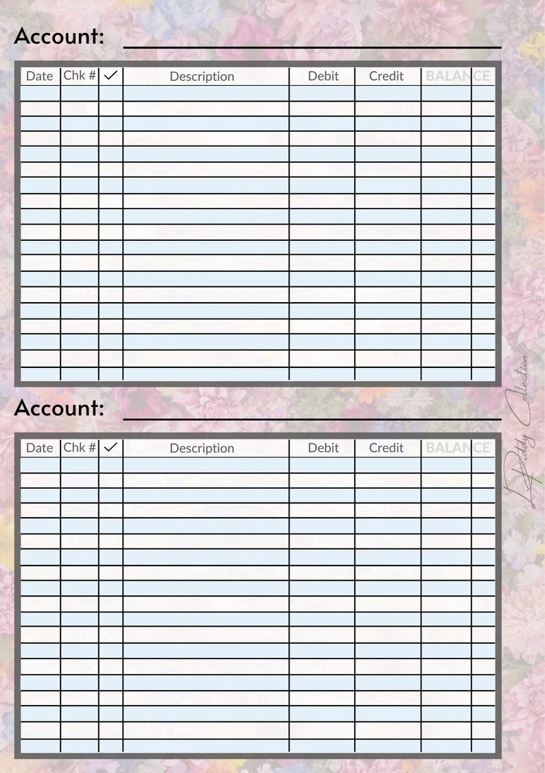Multiaccount Checkbook Register Planner Insert Multiple Etsy