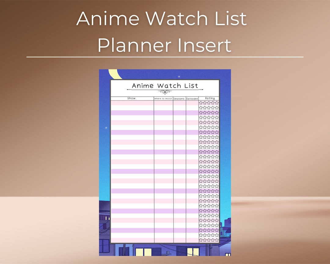 Anime Watch List Planner Insert Digital Download 90s Tokyo Planner