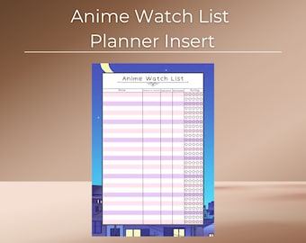 Anime Watch List Planner Insert - Digital Download 90s Tokyo Planner Aesthetic Printable PDF