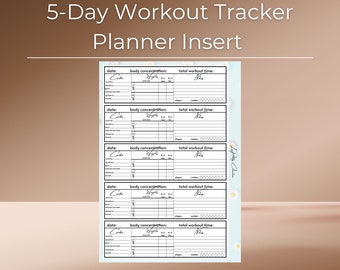 5-Day Workout Tracker Planner Insert | Track your Weekly Workout Progress and Fitness Journey! | Instant Download