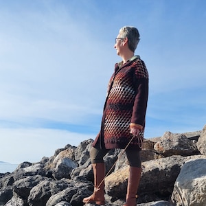 MOSAICS CARDIGAN. Two-sided inset mosaic crochet pattern. Charts and written pattern