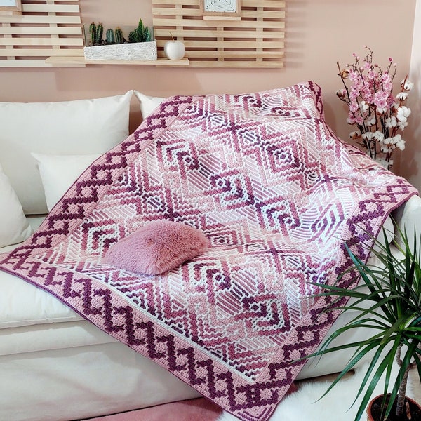 Happy Together. Overlay mosaic crochet afghan/blanket pattern. Chart and written pattern