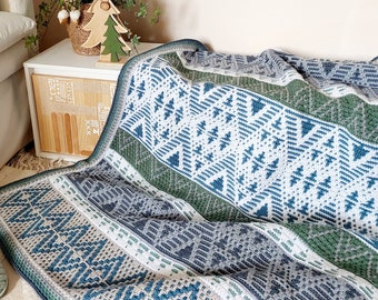 Festive Vibes. Modello di coperta a mosaico sovrapposto all'uncinetto in righe. Grafici e modelli scritti.
