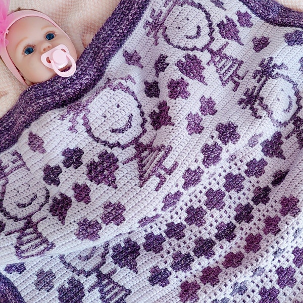Superposition de mosaïque au crochet, motif afghan/couverture pour bébé My Precious Baby Girl. Graphiques et modèles écrits