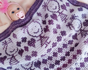 Overlay mosaic crochet baby afghan/blanket pattern My Precious Baby Girl. Charts and written patterns