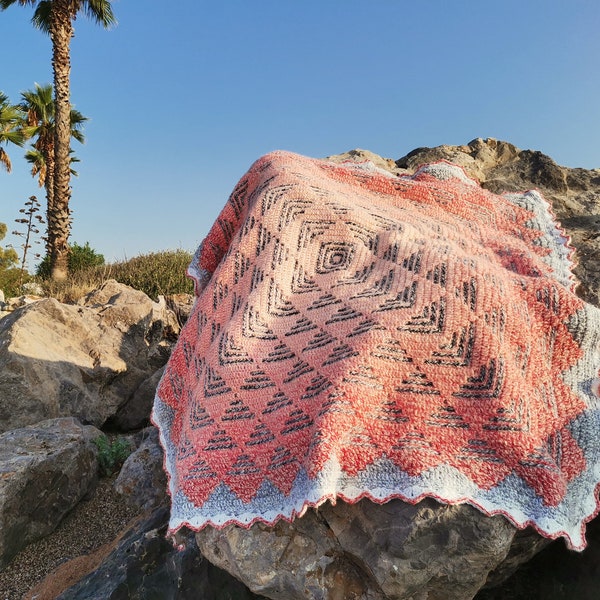 Geometric mosaic crochet pattern Valle de la Luna. Written pattern & Chart. Perfect gender neutral gift
