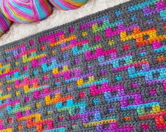 Inset mosaic crochet pattern Climbing Rainbow. Chart and written pattern