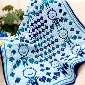 Overlay mosaic crochet baby afghan/blanket pattern My Precious Baby Boy. Charts and written patterns